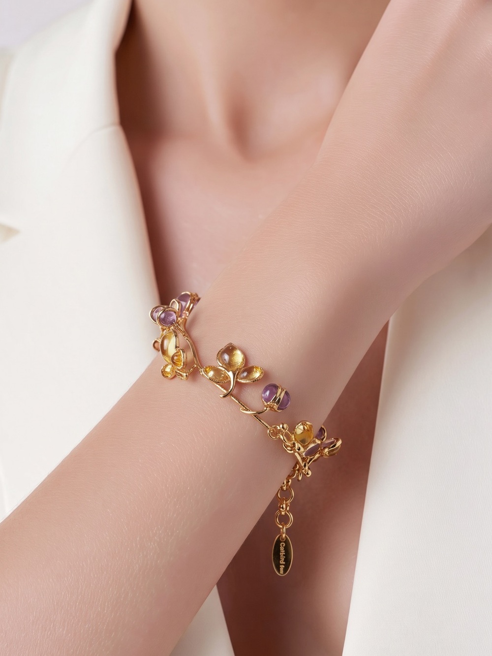 Catwalk Jon Gold Floral Bracelet with Purple and citrine Accents